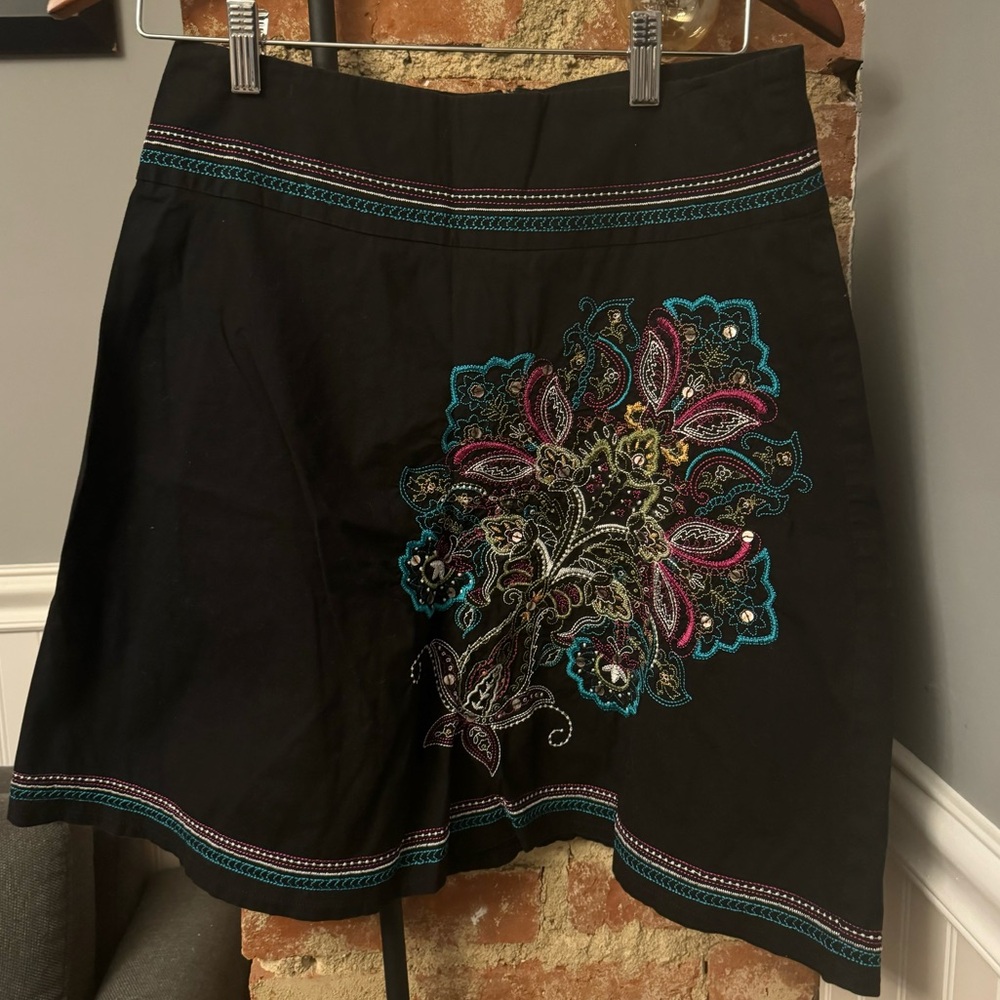 Heart Soul A Line Skirt Juniors Black Embroidered Boho Floral Multicolor Size 5